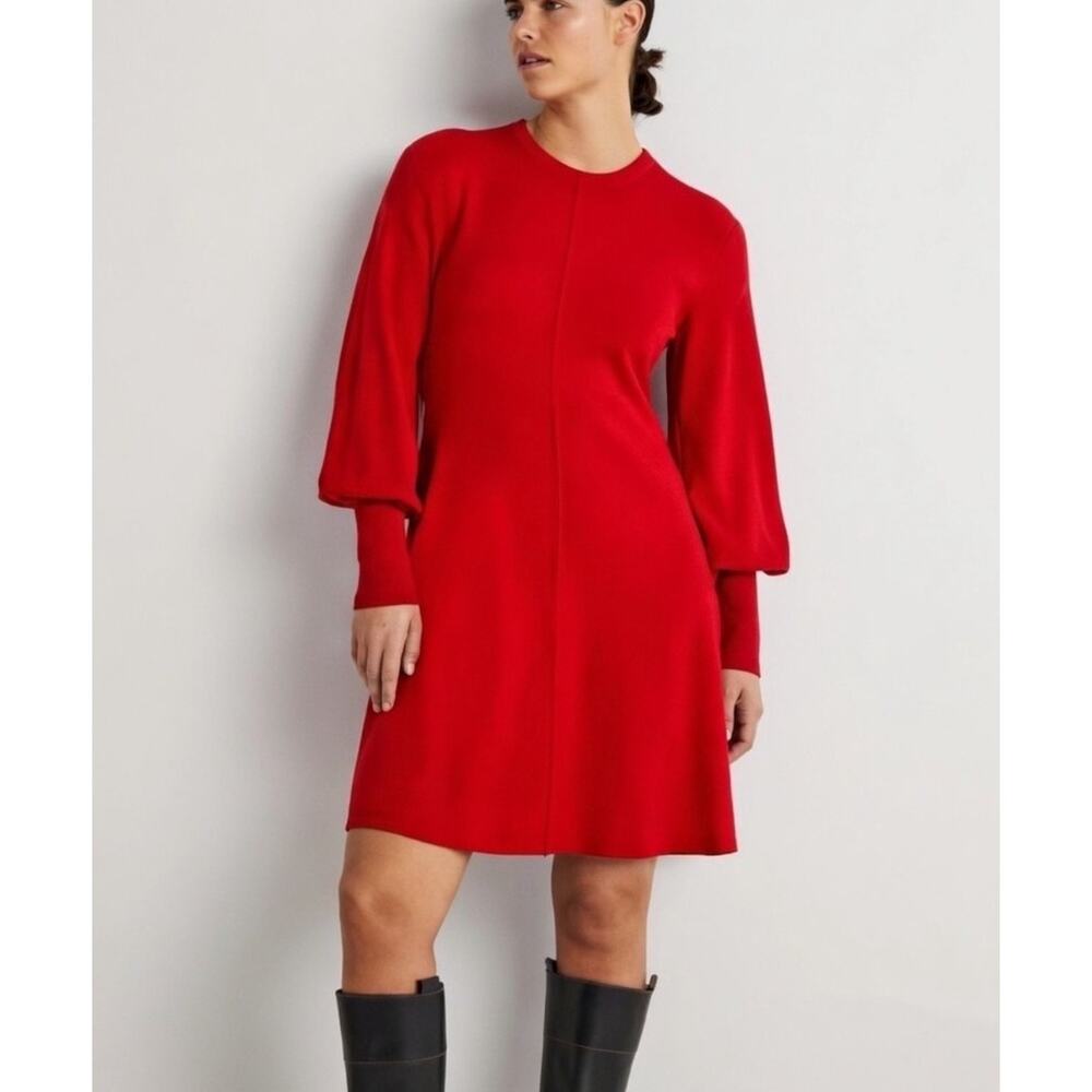 Boden Red Cashmere Wool Blend Cuff Detail Knitted Mini Sweater Dress Size 8